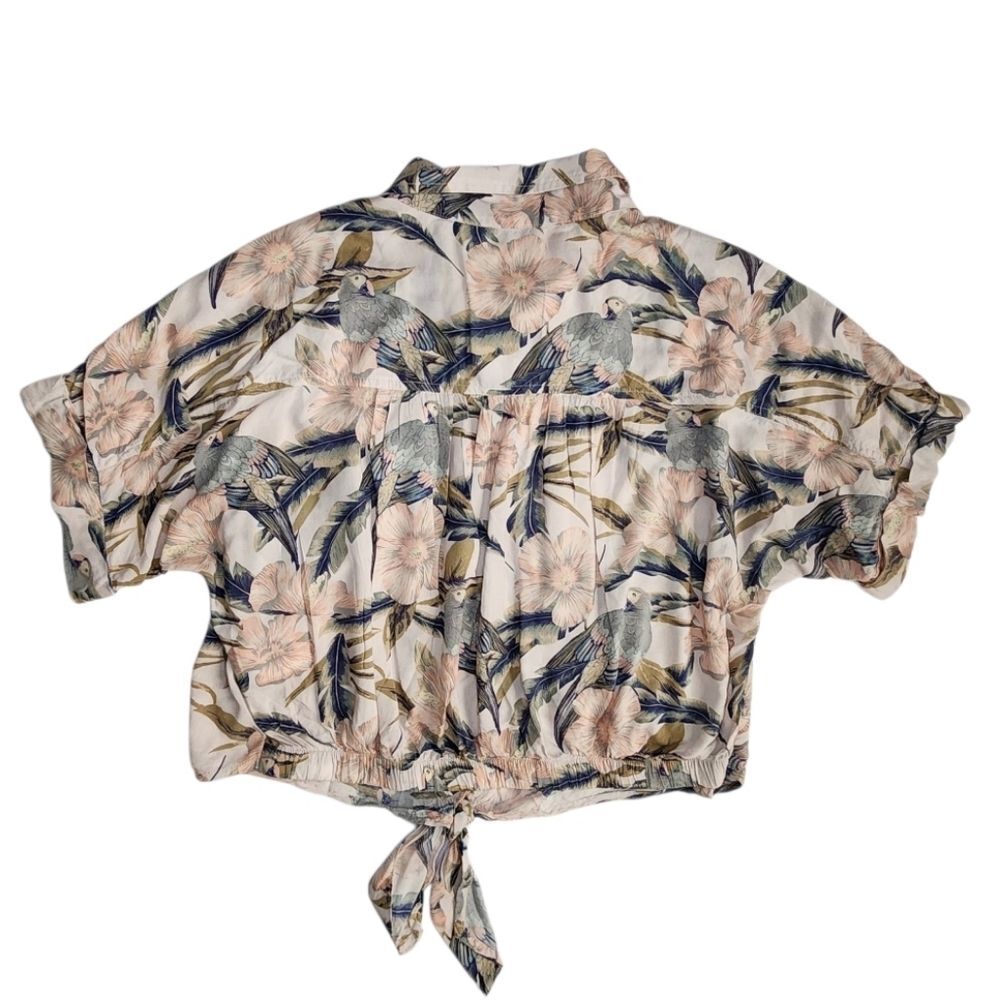 American Eagle Women's Floral Crop Tops Size M Button Down Oversized Fit Blouse - Picture 6 of 12